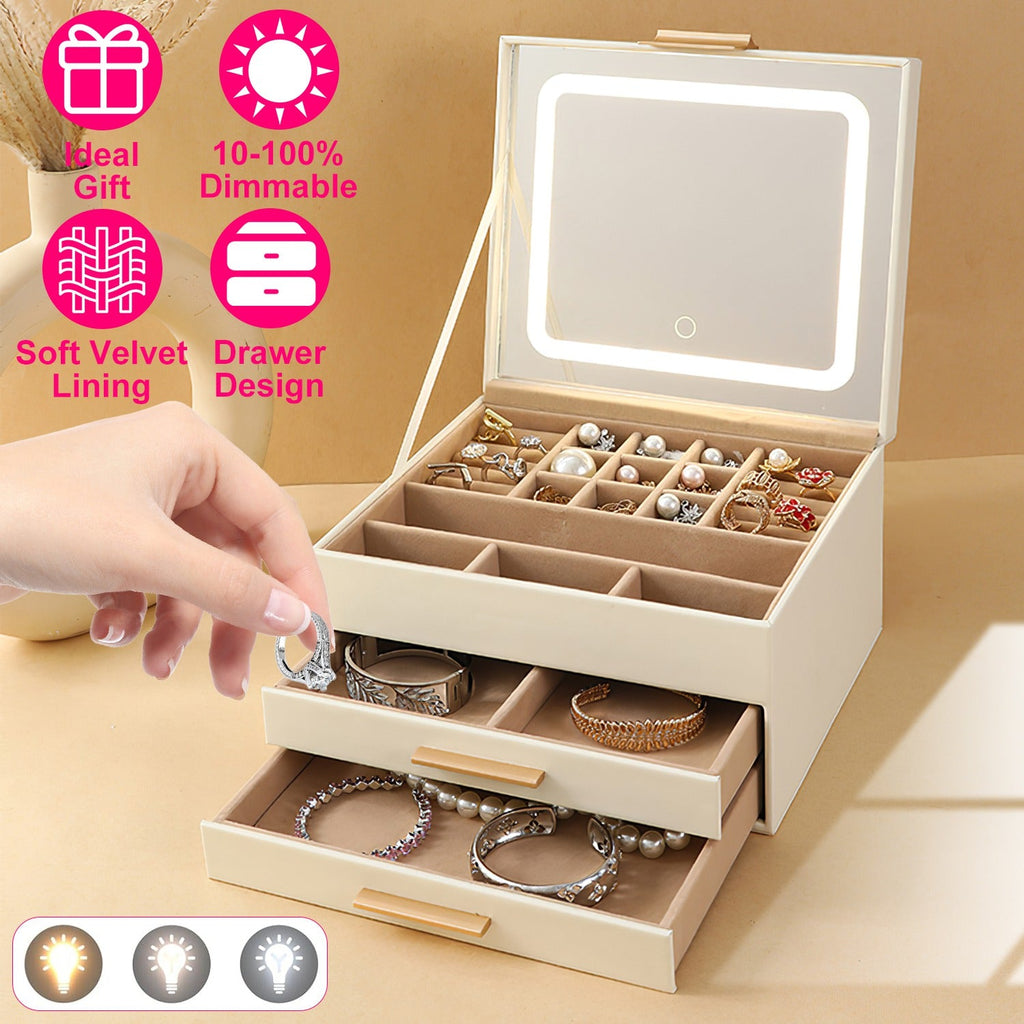 LED Mirror Jewelry Box with 2 Drawers