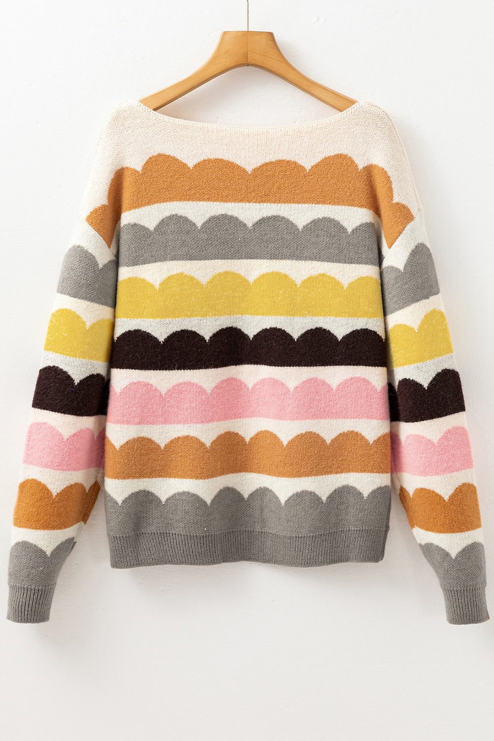 Wave Striped Balloon Sleeve Sweater