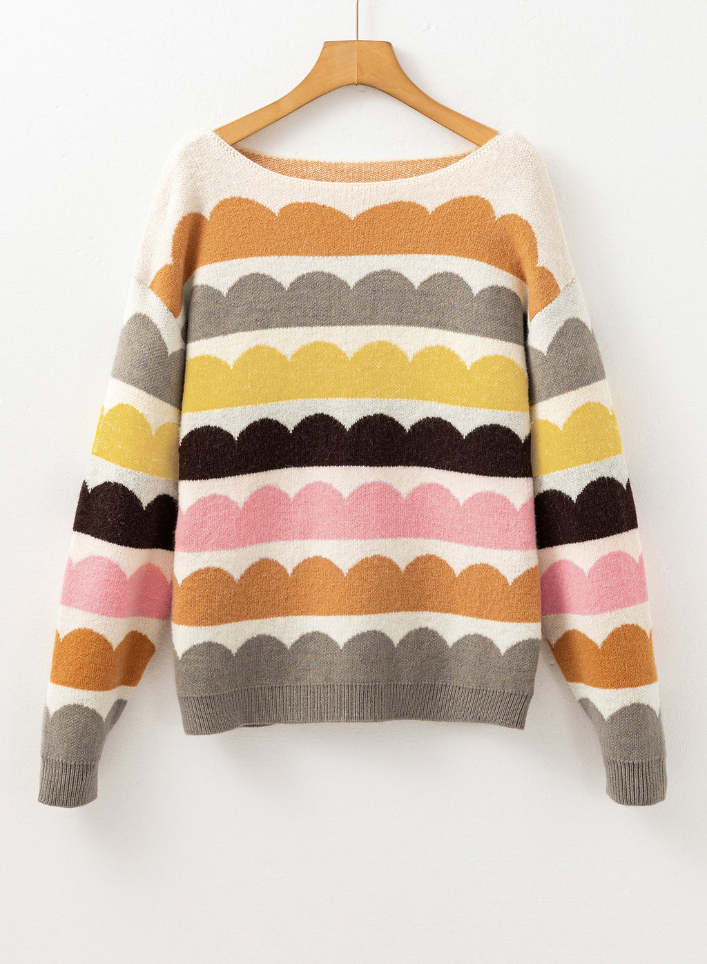 Wave Striped Balloon Sleeve Sweater