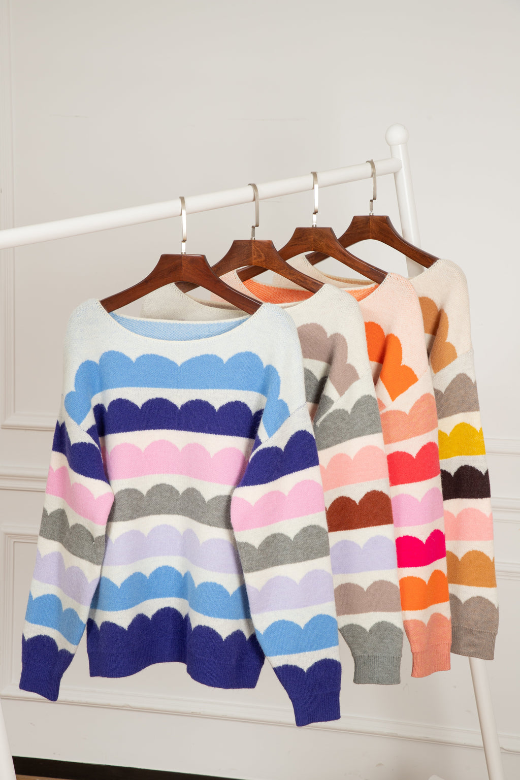 Wave Striped Balloon Sleeve Sweater