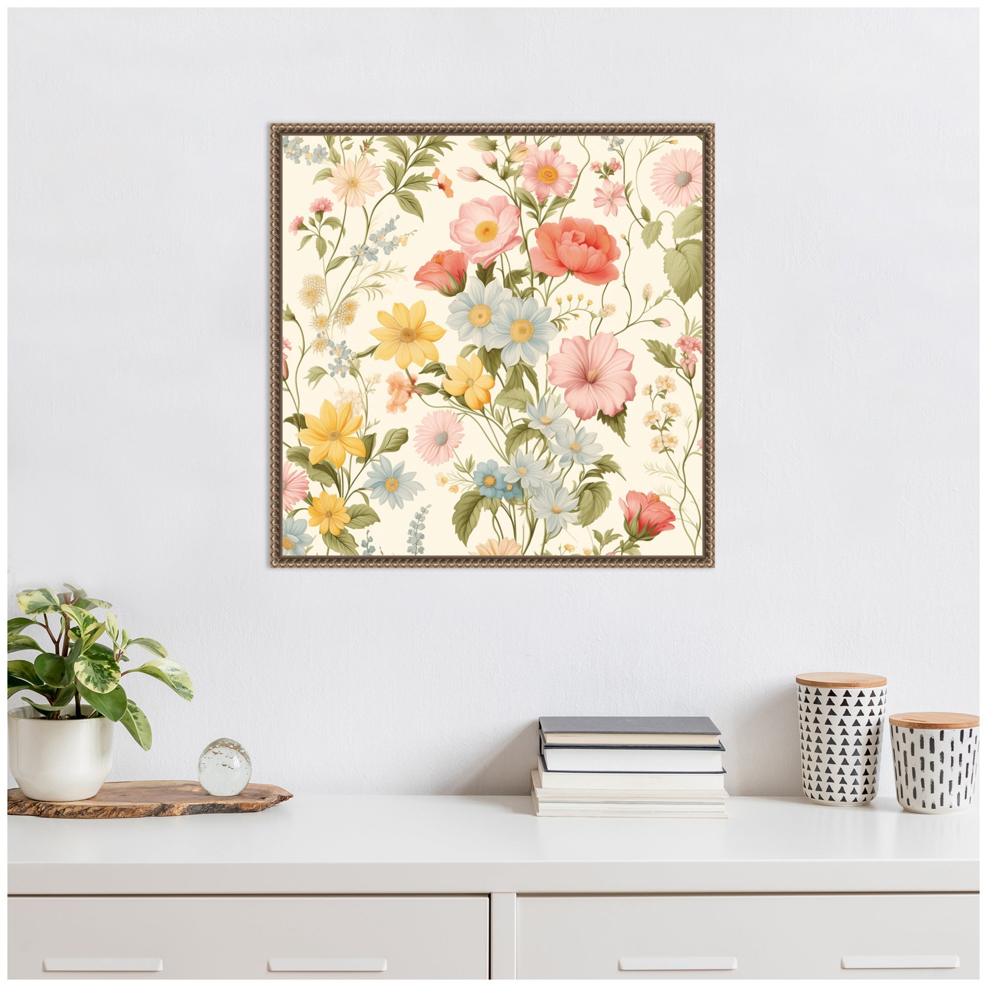 Cottage Core Vintage Summer Floral Pattern by The Creative Bunch Studio Framed Canvas Wall Art Print