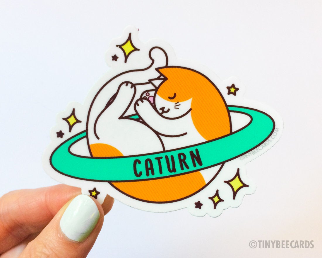 Cute Cosmic Cat Vinyl Sticker "Caturn"