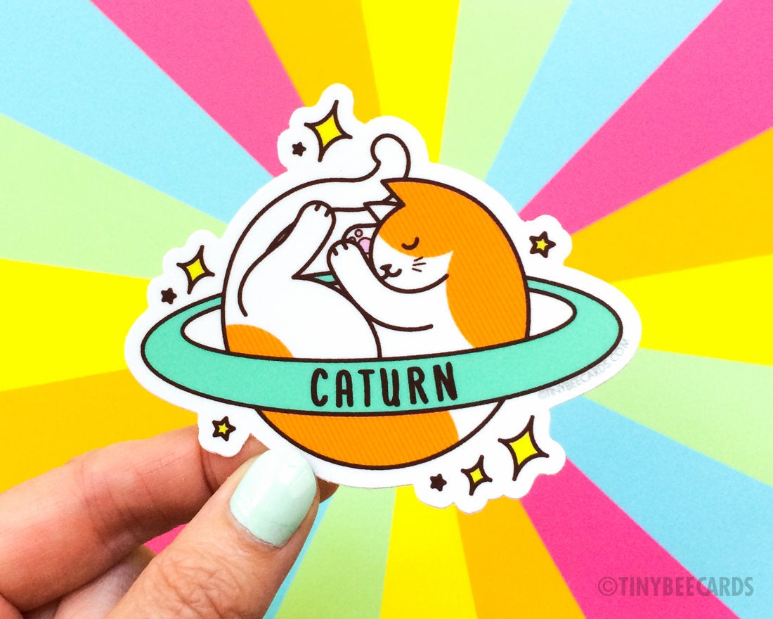 Cute Cosmic Cat Vinyl Sticker "Caturn"