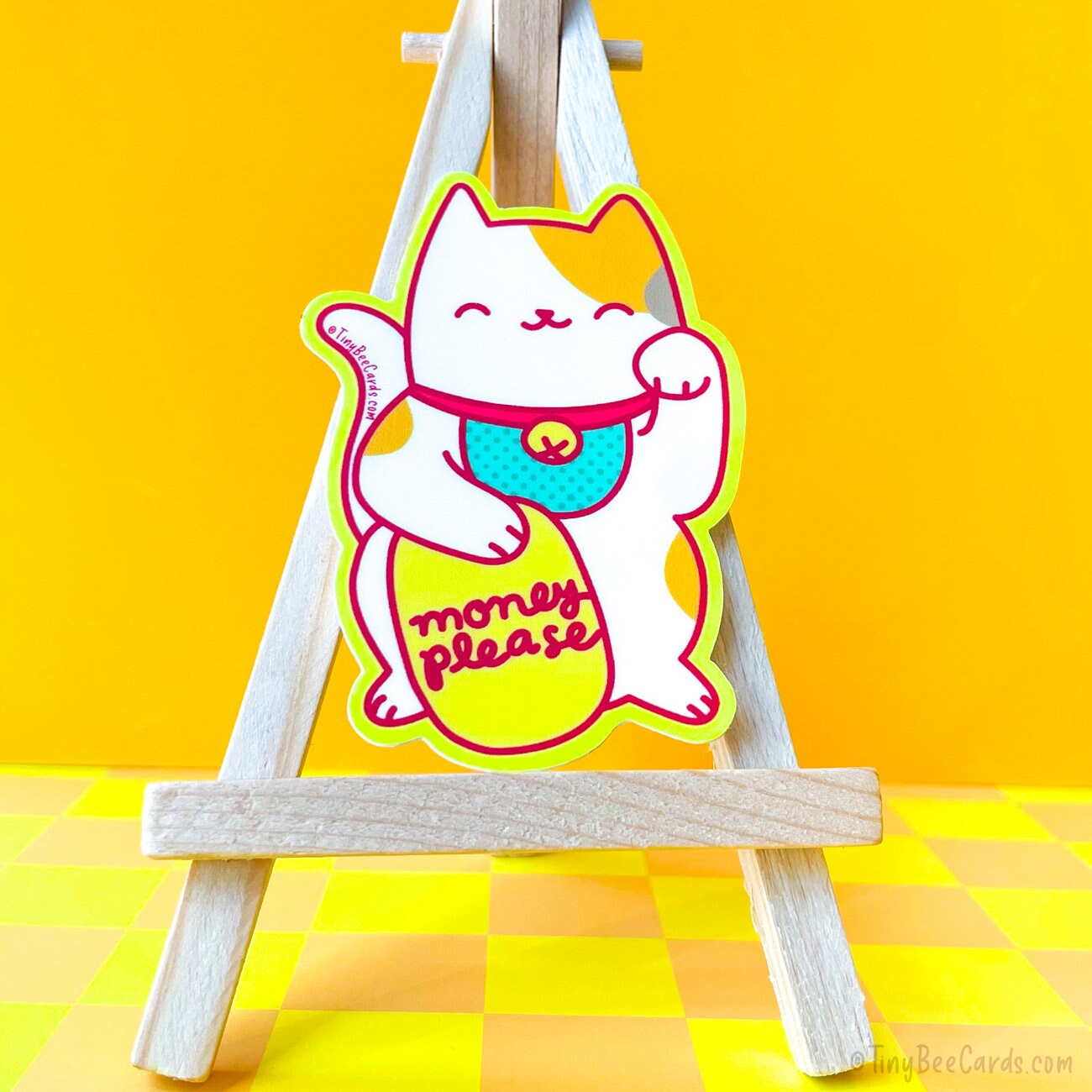Lucky Cat Maneki Neko Vinyl Sticker "Money Please"
